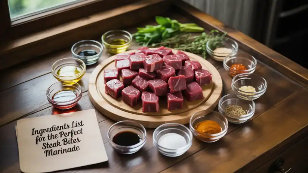 This appetizing photo captures the irresistible flavor of the best air fryer steak bites, marinated to perfection. The steak cubes are juicy, tender, and coated in a rich, glossy glaze made from a blend of soy sauce, Worcestershire sauce, olive oil, balsamic vinegar, garlic, honey, and spices. The marinade infuses each bite with bold, savory flavor while the air fryer delivers a caramelized crust without excess oil. Garnished with herbs like rosemary and chili flakes, these steak bites are the perfect balance of crispy, juicy, and deeply seasoned.