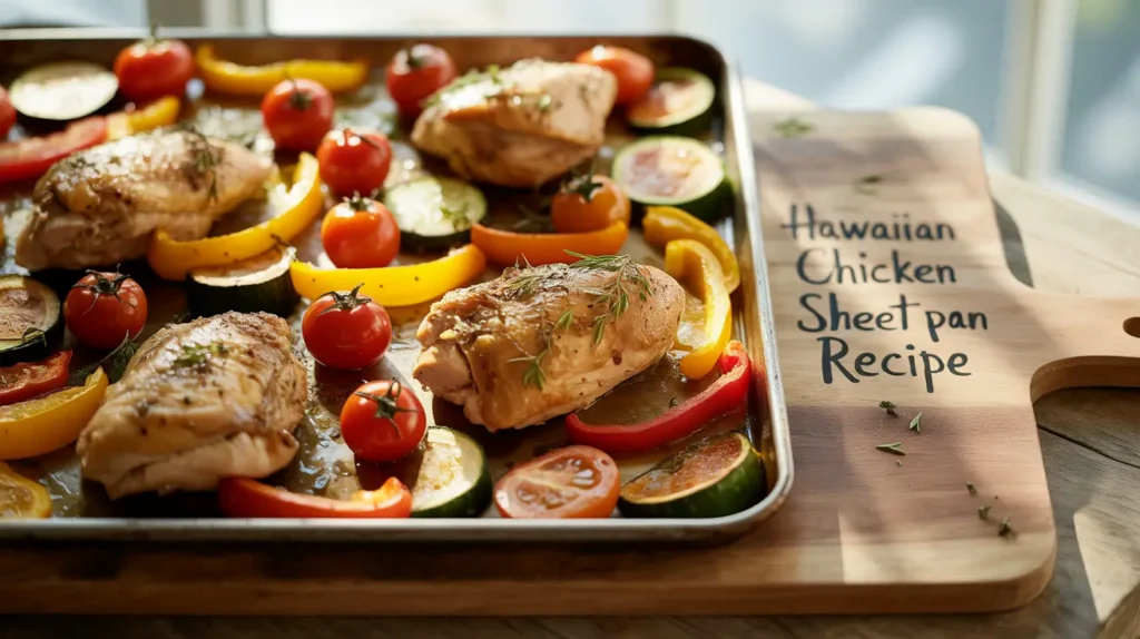 This Hawaiian Chicken Sheet Pan Recipe Mediterranean Diet blends tropical flavors with Mediterranean diet principles for a nutritious and delicious meal. The combination of pineapple, olives, and fresh herbs creates a vibrant dish that’s both satisfying and easy to prepare.