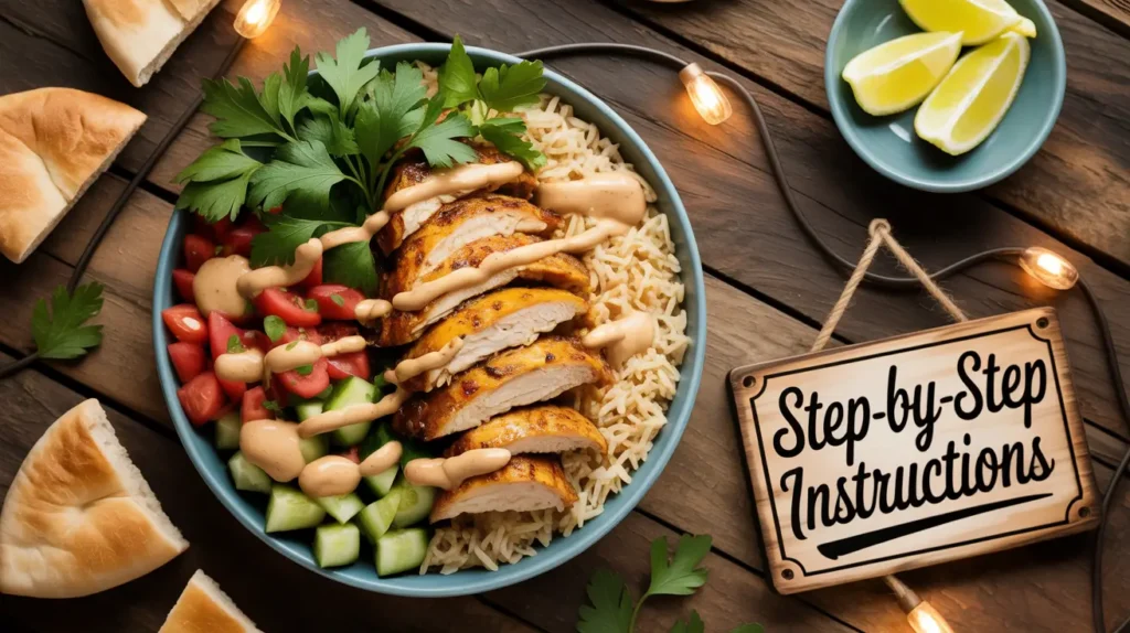 Step-by-Step Instructions chicken shawarma bowl recipe.