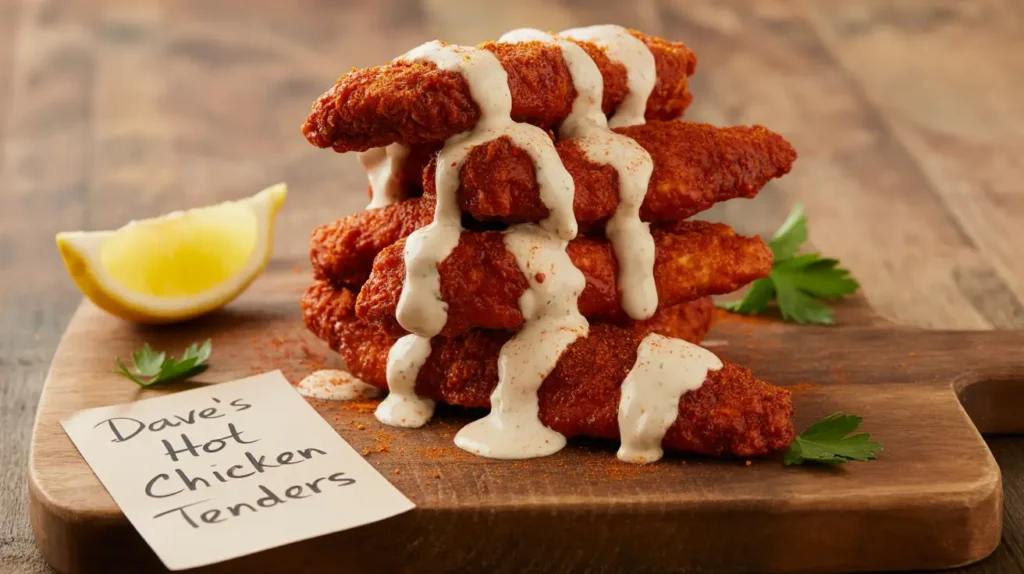 Crispy, fiery, and drenched in creamy ranch Dave’s Hot Chicken Tenders Recipe bringing serious heat to your plate.